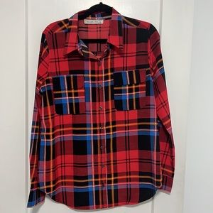 Abercrombie Red Plaid Silk-like Button up Shirt